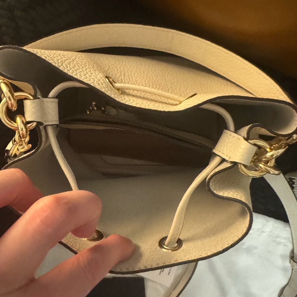 Coach Cream Pebbled Leather Drawstring Crossbody Bag - Picture 10 of 13
